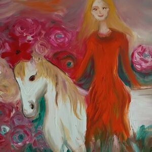 Colorful Abstract Art with Woman and Horse